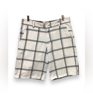 OP Mens 10” Flat Front Casual Plaid Golf Shorts, White Plaid, size 36
